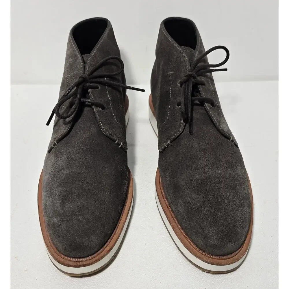 Men's Allen Edmonds Brooklyn Light Grey Suede Tan Leather Chukka Boots Size 10